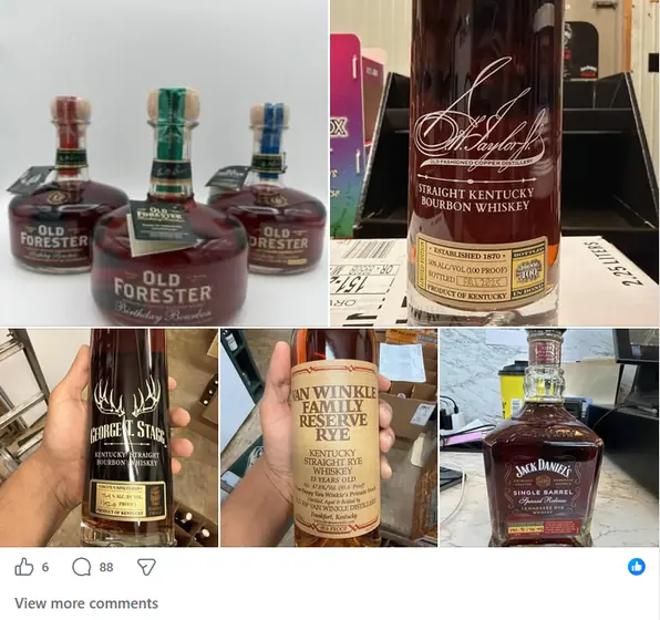 A bottle listing posted inside the Fuller Shelf network